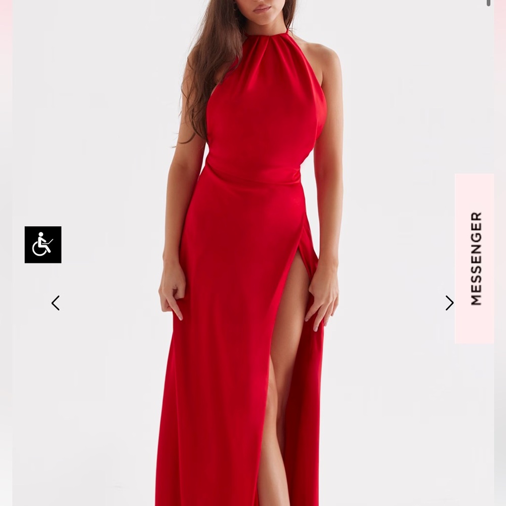 House of CB Zanab Halter Thigh Slit Maxi Dress - Red Rose NWOT